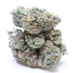 Alaskan Purple cannabis flower with frosty purple green buds and dense crystal trichomes from Omybuds