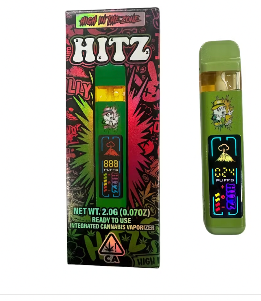 2G Hitz 2g disposable cannabis vape device and retail packaging available at Omybuds