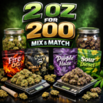 Mix and match 2 oz cannabis flower deal for $200 featuring premium indica, sativa, and hybrid strains from Omybuds.