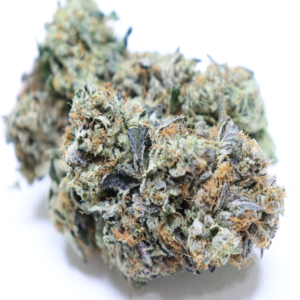 Pink Ice cannabis flower with frosty trichomes and dense indica buds