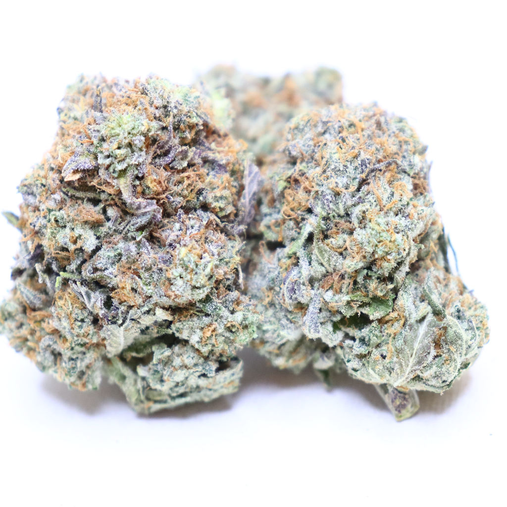 King Kush premium indica cannabis flower with dense frosty buds and high THC content