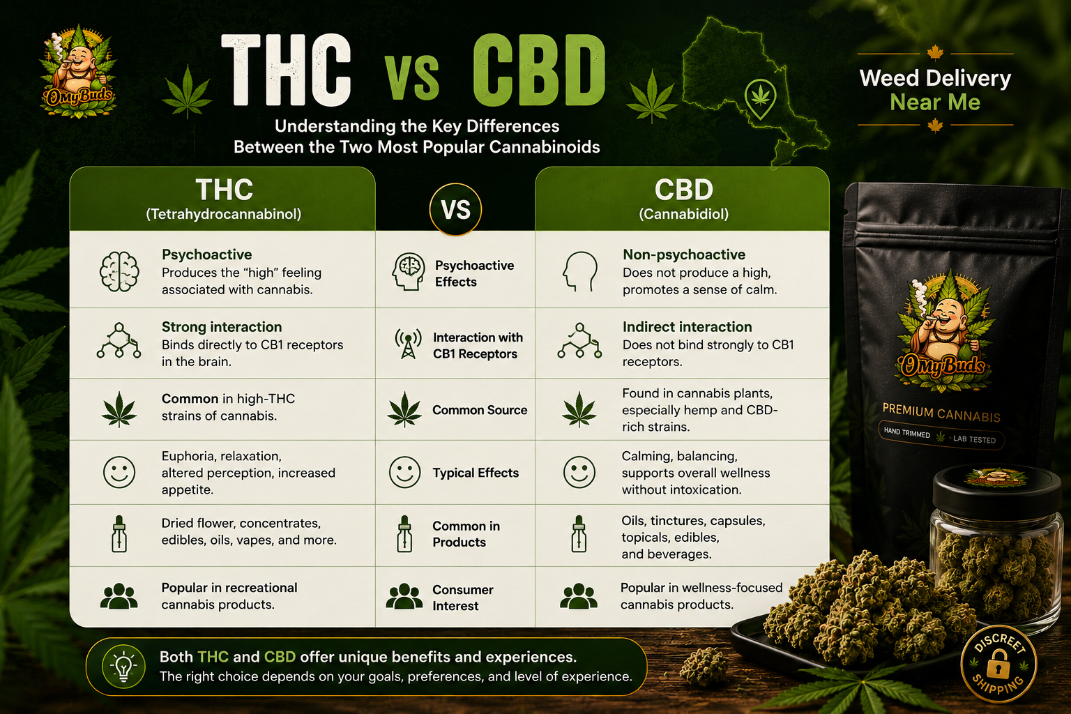 THC vs CBD comparison infographic for cannabis consumers in Canada
